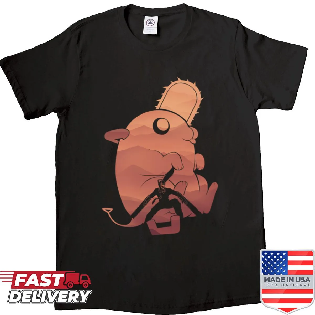 Graphic shirt featuring a hero character in a dark fantasy setting.