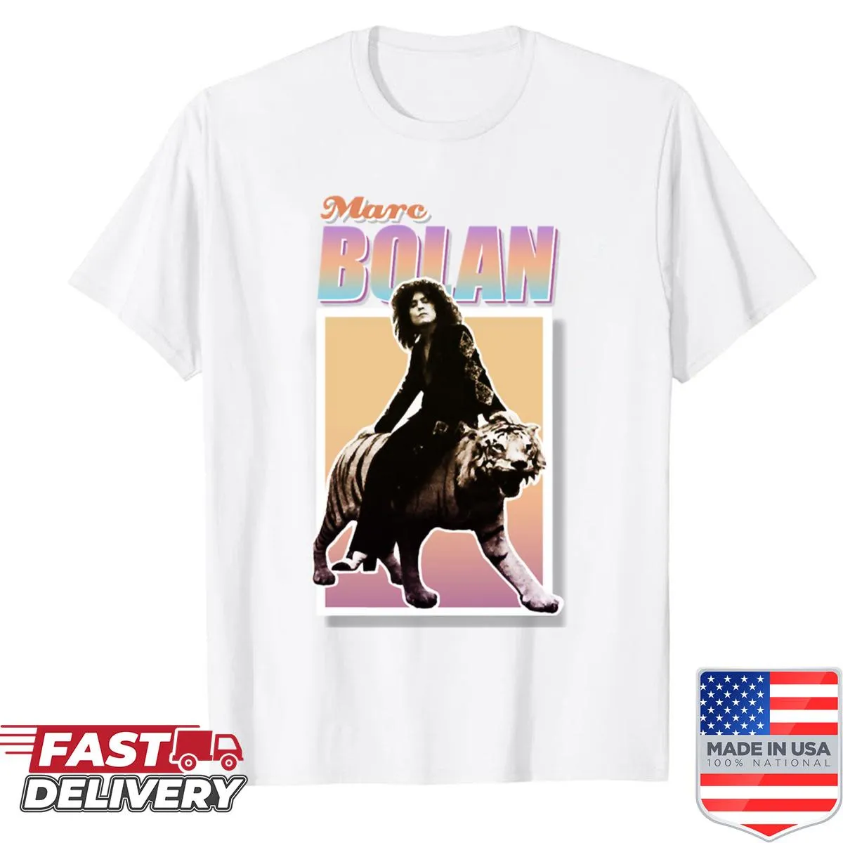 Vintage-style Marc Bolan tribute t-shirt with distressed graphic
