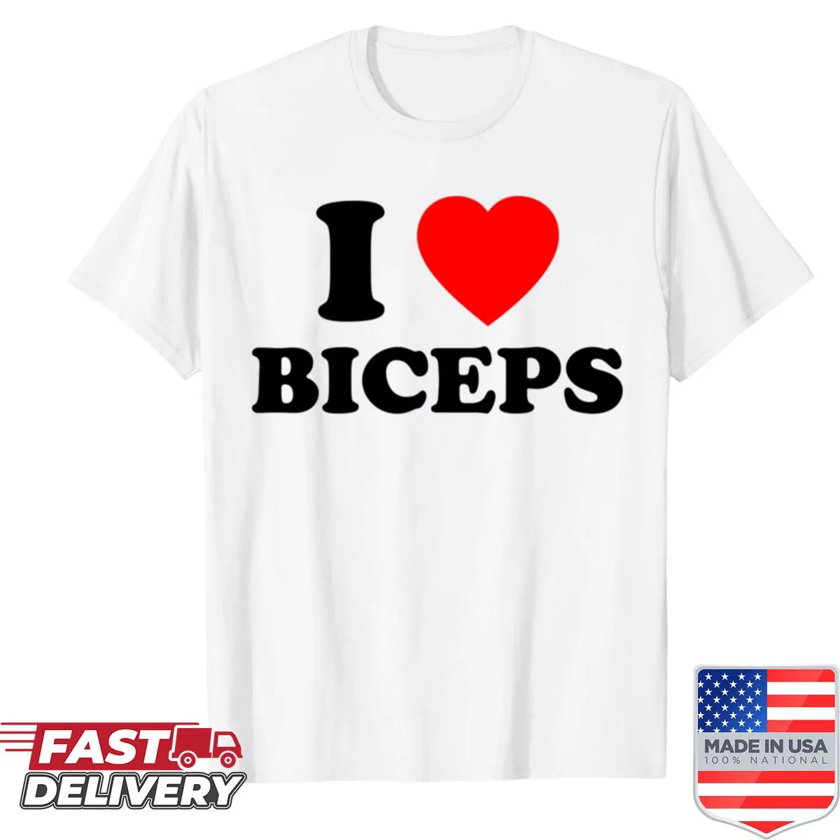 Funny 'I Love Biceps' text design on a t-shirt