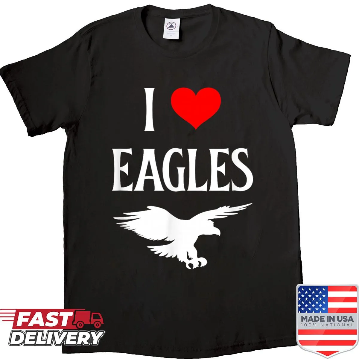 I Love Eagles shirt with a heart illustration