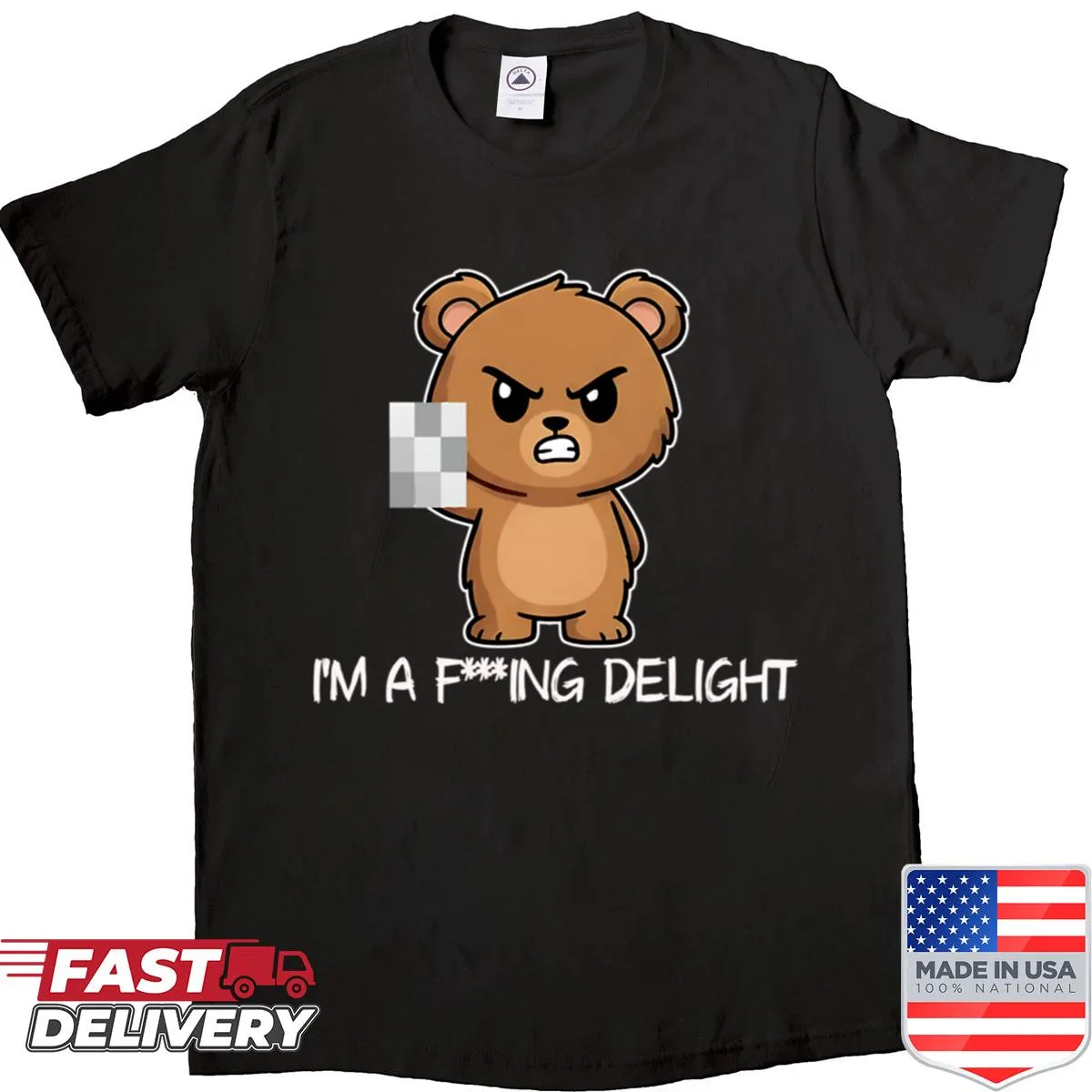 Funny text graphic T-shirt proclaiming 'I'm a Fing Delight'