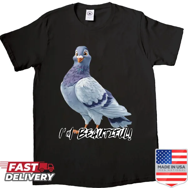 Cartoon pigeon shirt with a self-care message