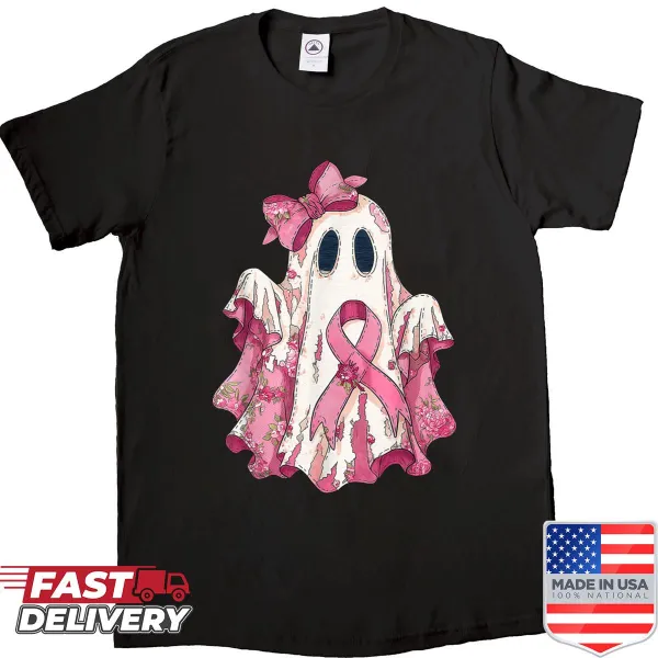 Cute ghost Halloween shirt promoting breast cancer awareness
