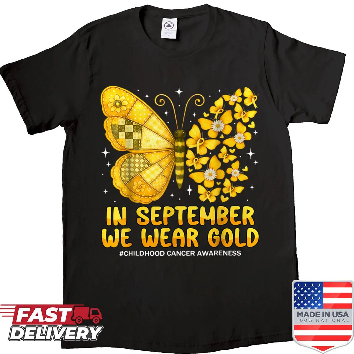 Awareness T-shirt with butterfly ribbon for childhood cancer