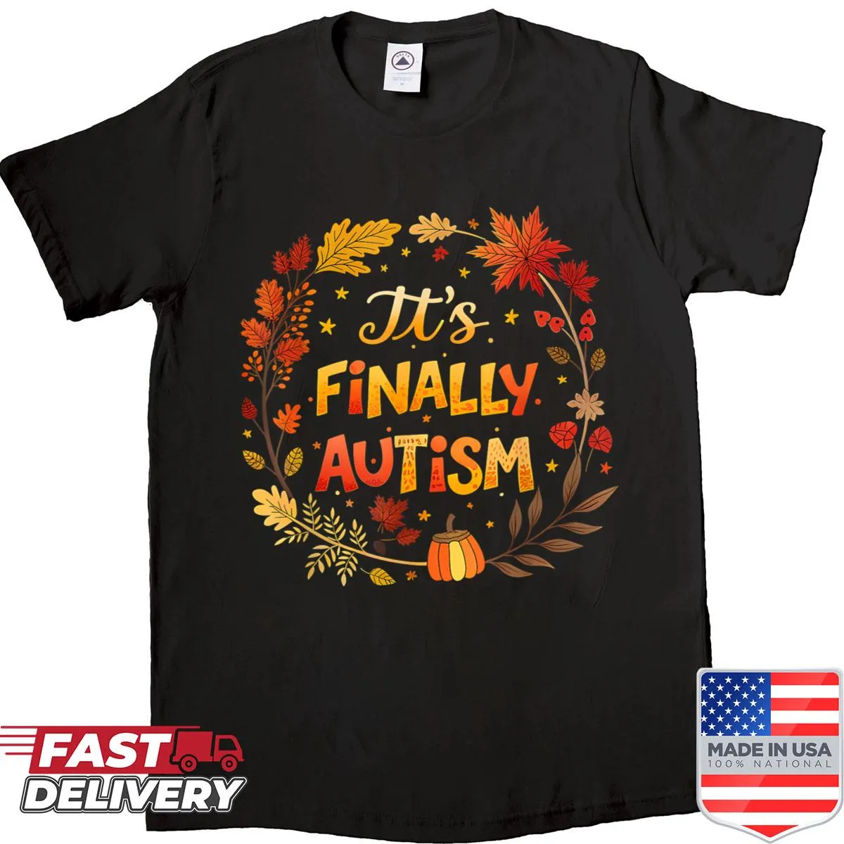 Awareness-themed autumn T-shirt promoting autism acceptance