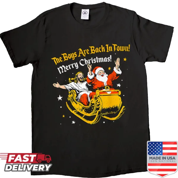 Holiday shirt with 'Jesus And Santa Claus' phrase for festive occasions