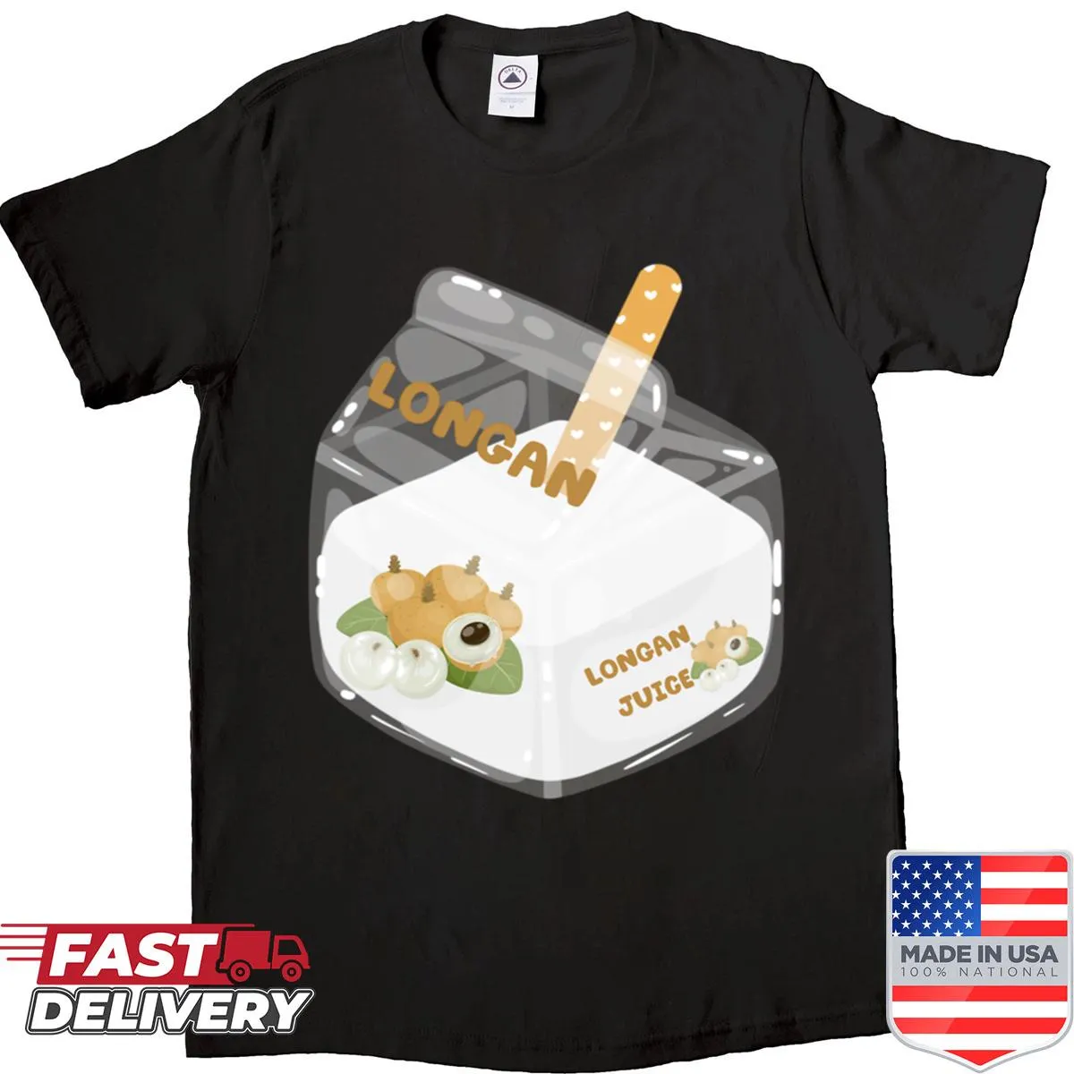 Cartoon design celebrating juice box love on a casual shirt