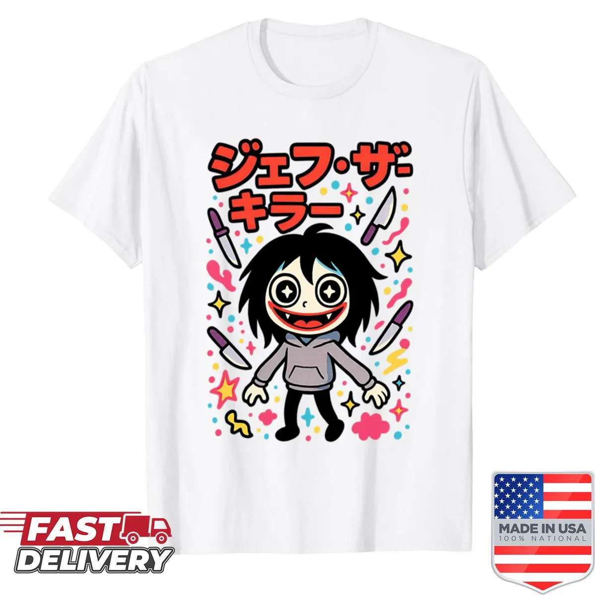 Kawaii Jeff The Killer shirt in cartoon style
