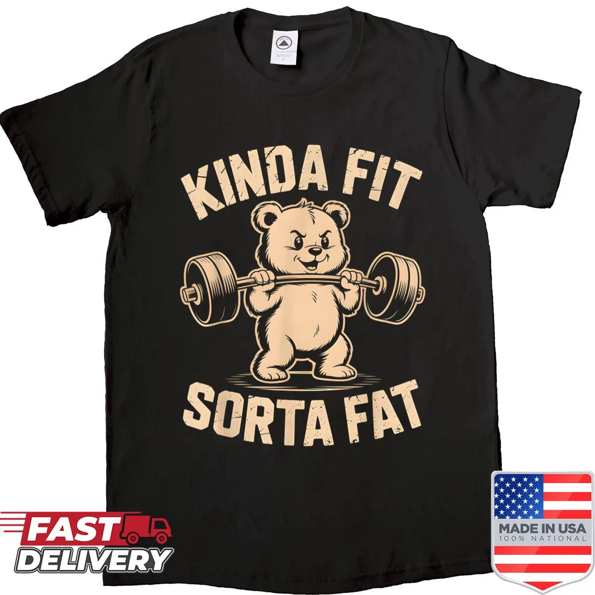 Funny shirt with cute bear weightlifter illustration