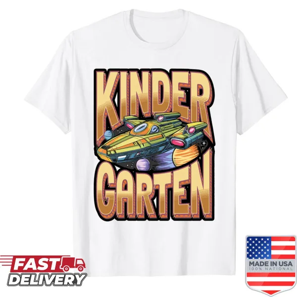 Cartoon rocket ship and space theme design on a shirt