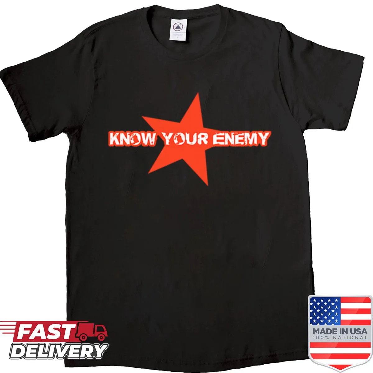 Stencil graffiti graphic with the text 'Know Your Enemy'