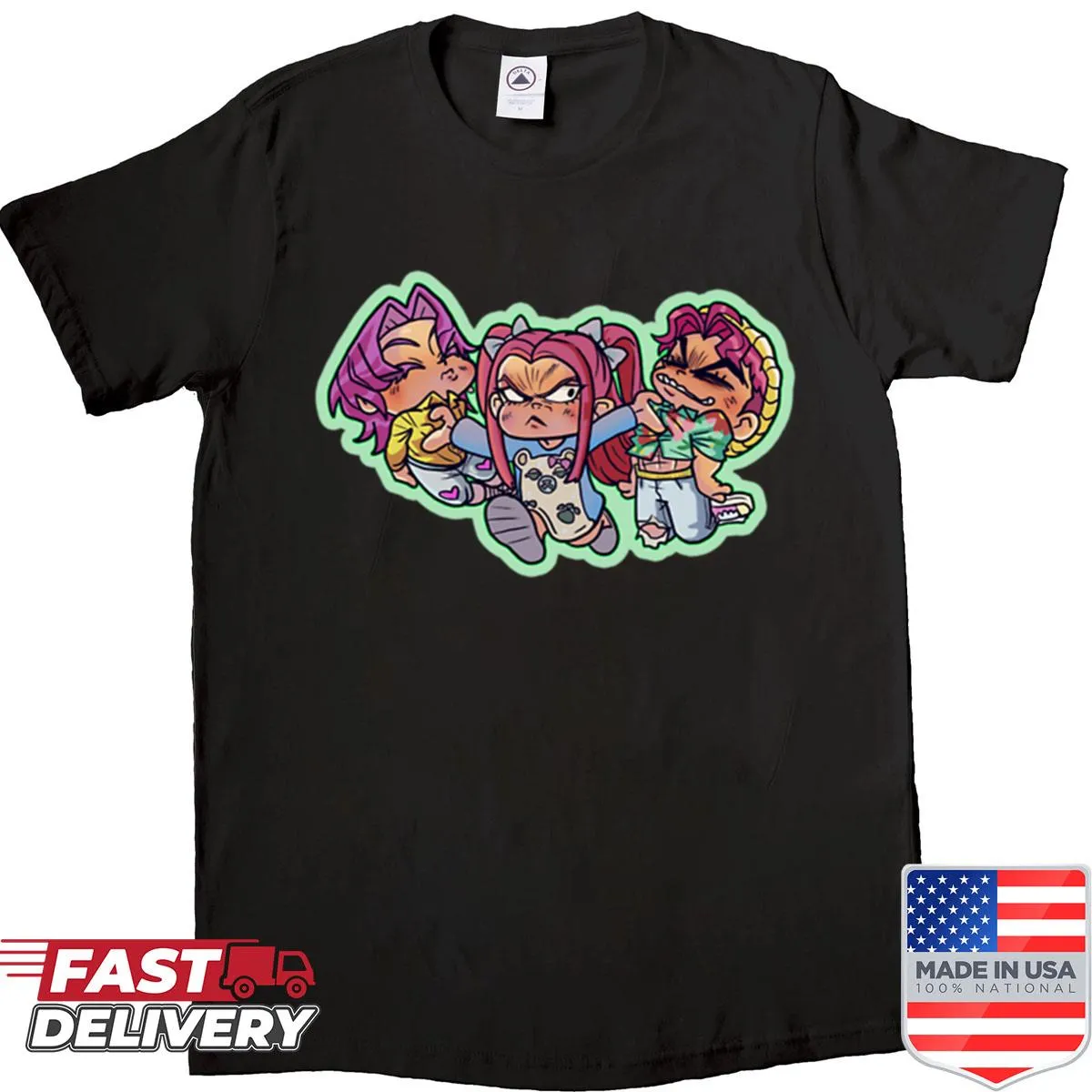 Charming chibi Kpop characters t-shirt featuring Mira and the Boys