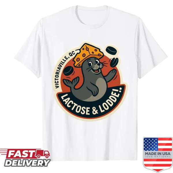 Cartoon seal with cheese promoting hockey graphic