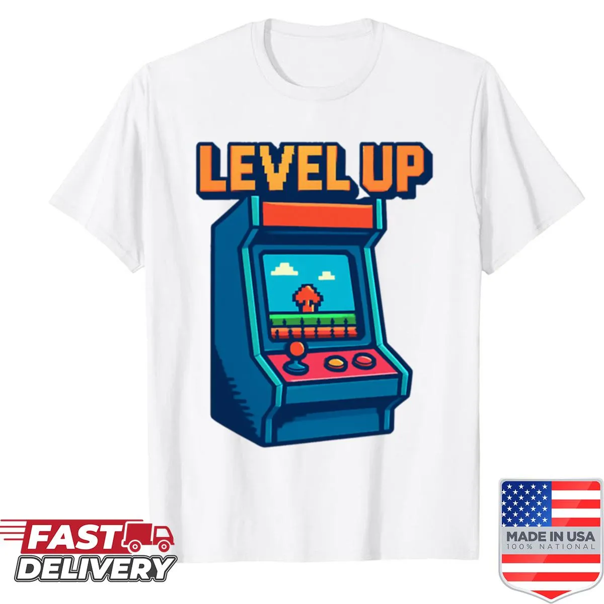 Motivational oversized gamer shirt with Level Up text