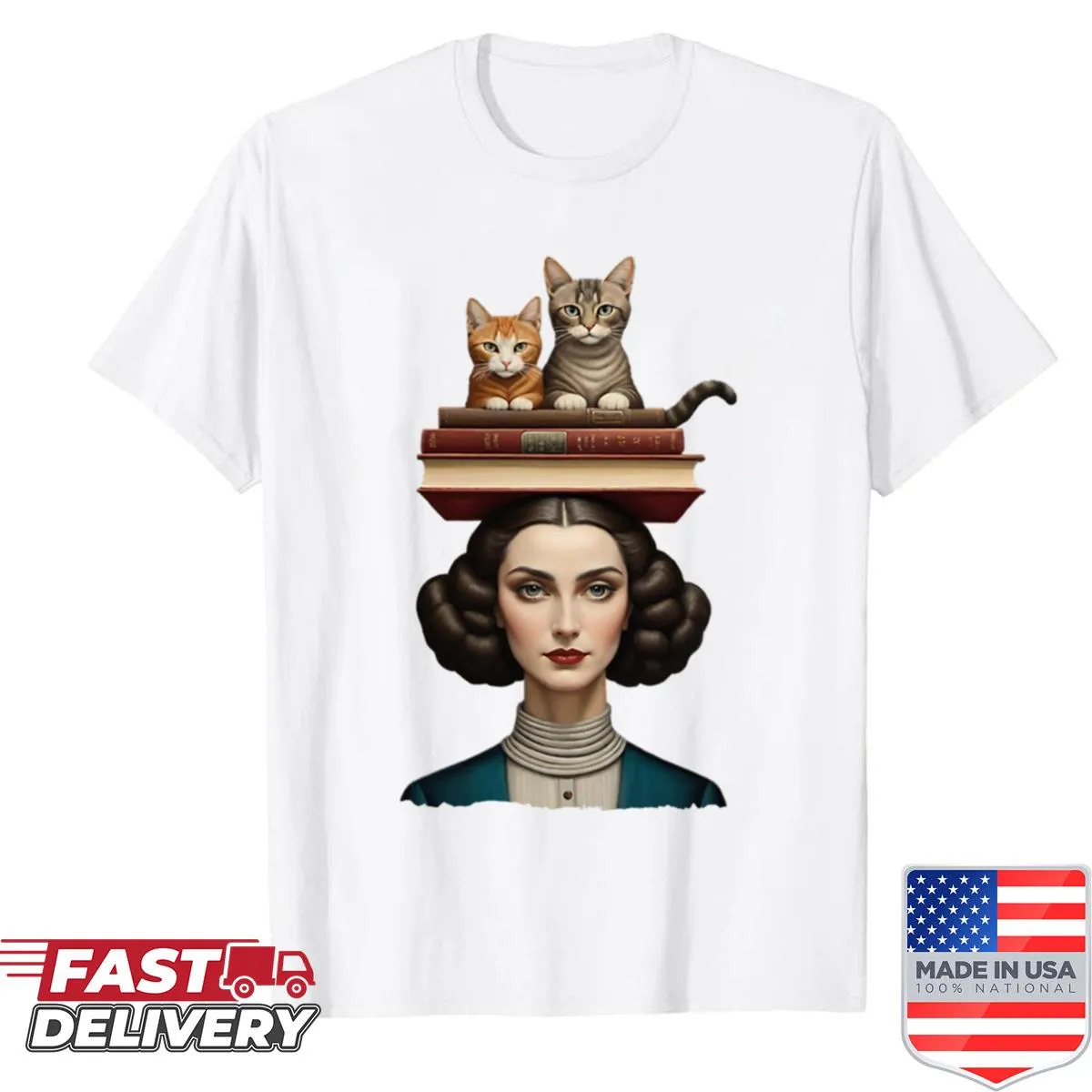 Shirt featuring the phrase 'Life Is Better With Cats And Books.'