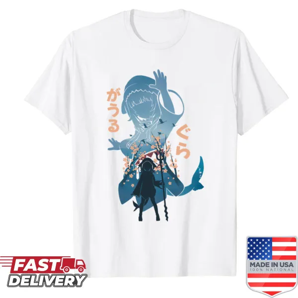 Cute illustration of a little shark on a shirt.