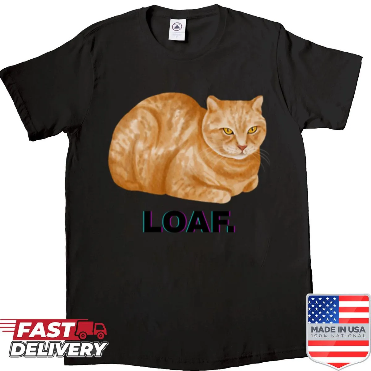 Illustration of a loaf-shaped orange cat on a shirt
