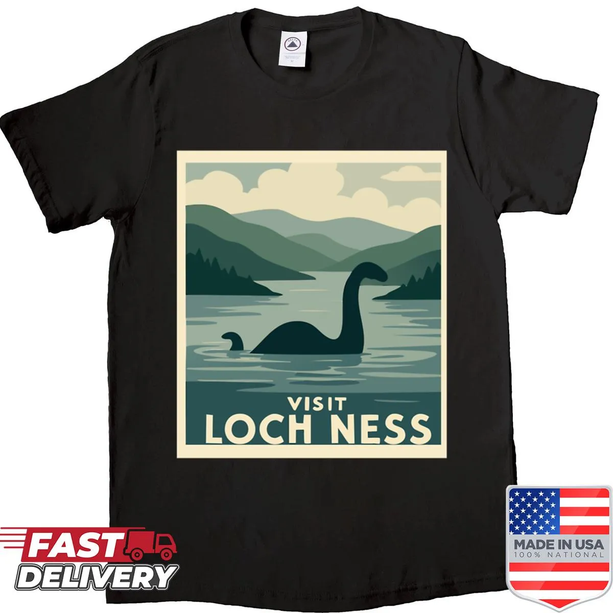 WPA poster style graphic of Loch Ness Monster