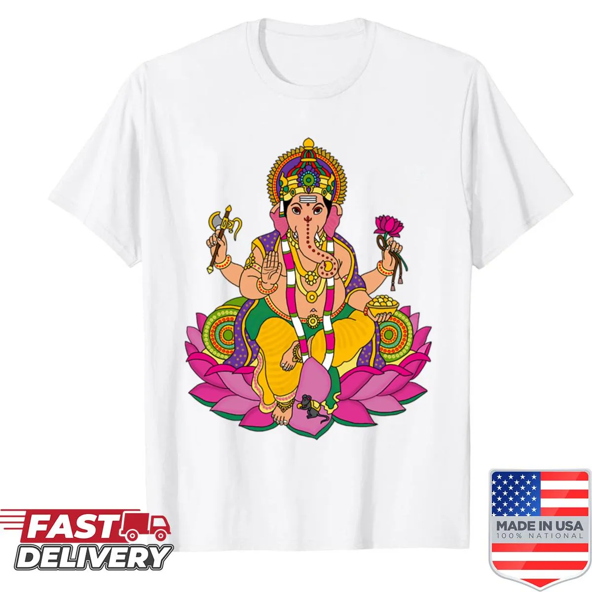 Shirt featuring Lord Ganesha on a pink lotus artwork