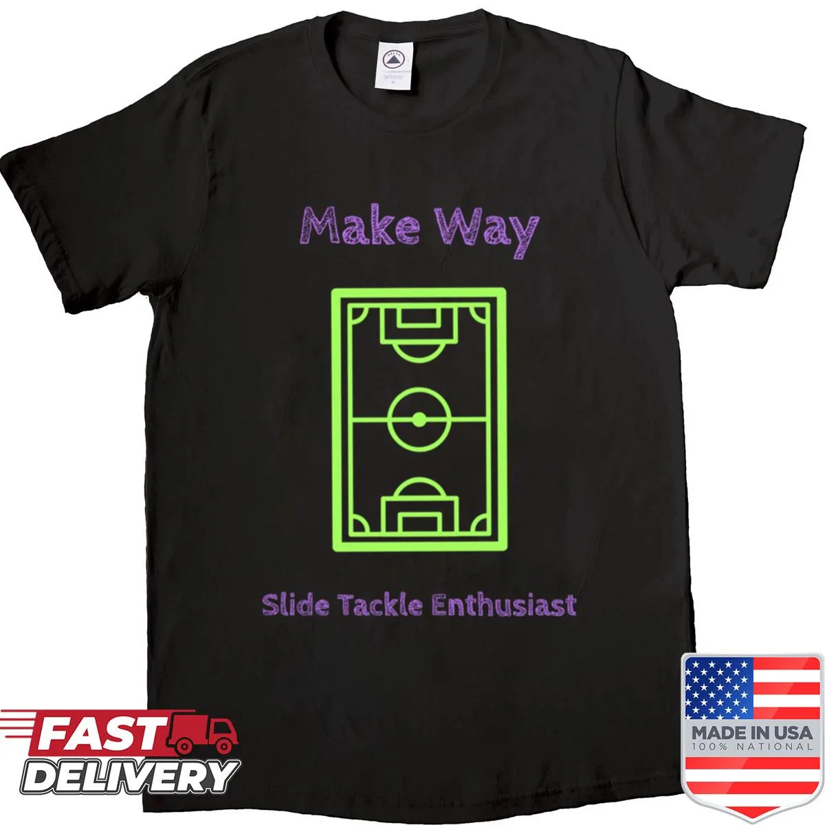 Funny soccer shirt celebrating slide tackles with playful typography