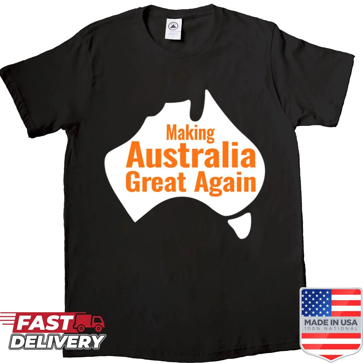 Illustrated orange map of Australia on white T-shirt
