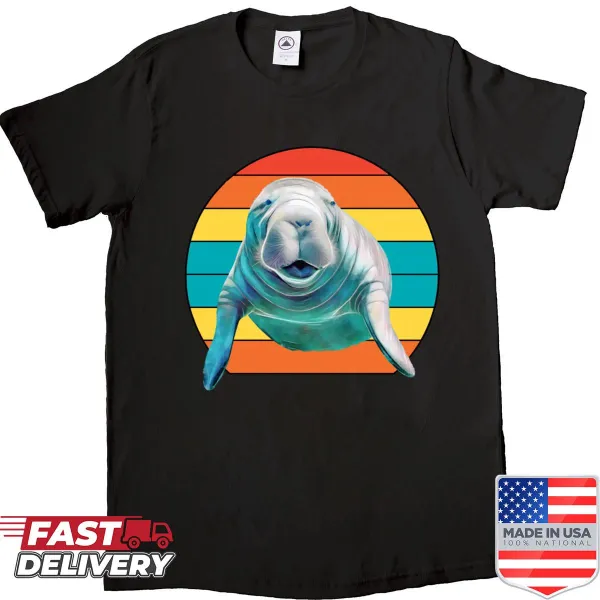Vintage-style t-shirt featuring a funny manatee design