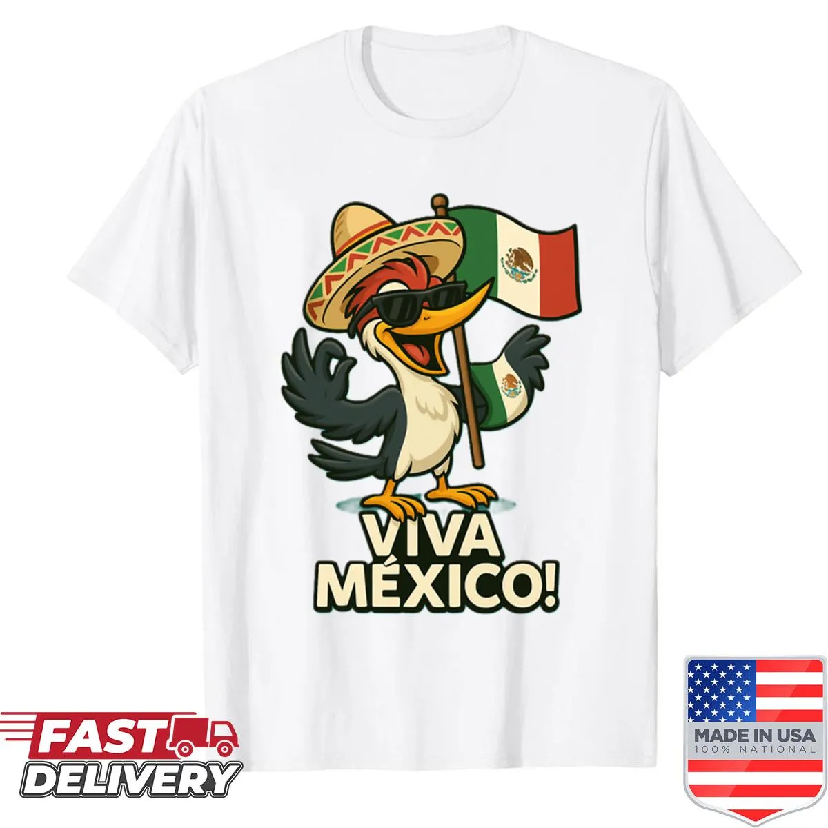 Funny cartoon woodpecker t-shirt with fiesta theme
