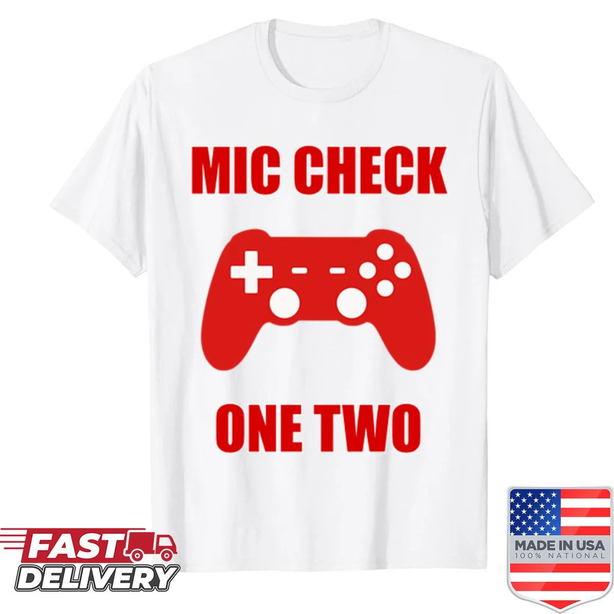 Playful streamer audio prep t-shirt with mic check text