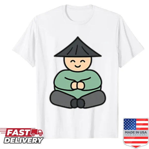 Minimalist Zen monk illustration on a meditation shirt