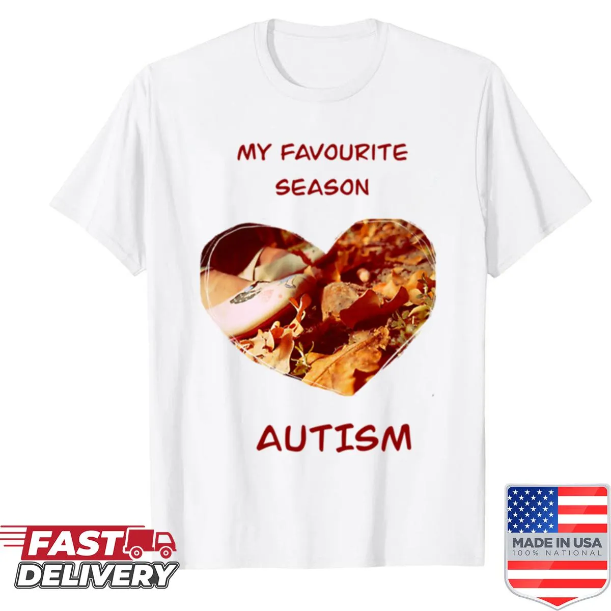 Shirt with text 'My Favourite Season Autism' promoting autism awareness