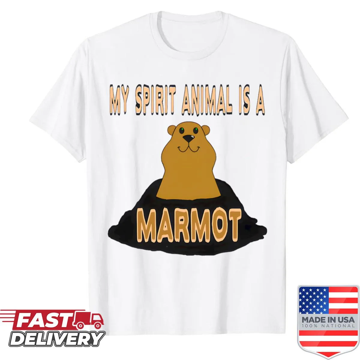Funny oversized shirt with cartoon graphic of a marmot as a spirit animal