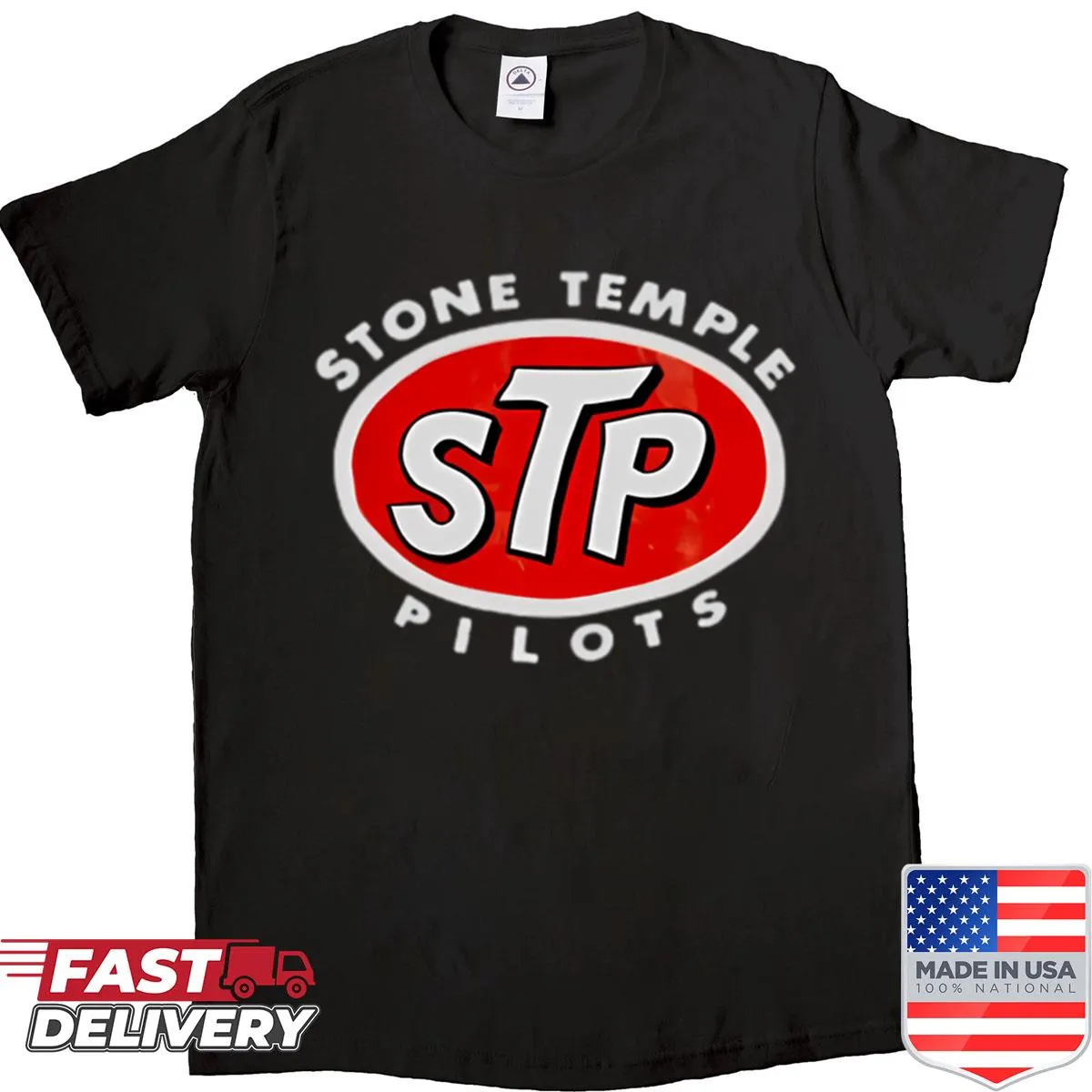 Vintage-style t-shirt featuring the Stone Temple Pilots logo
