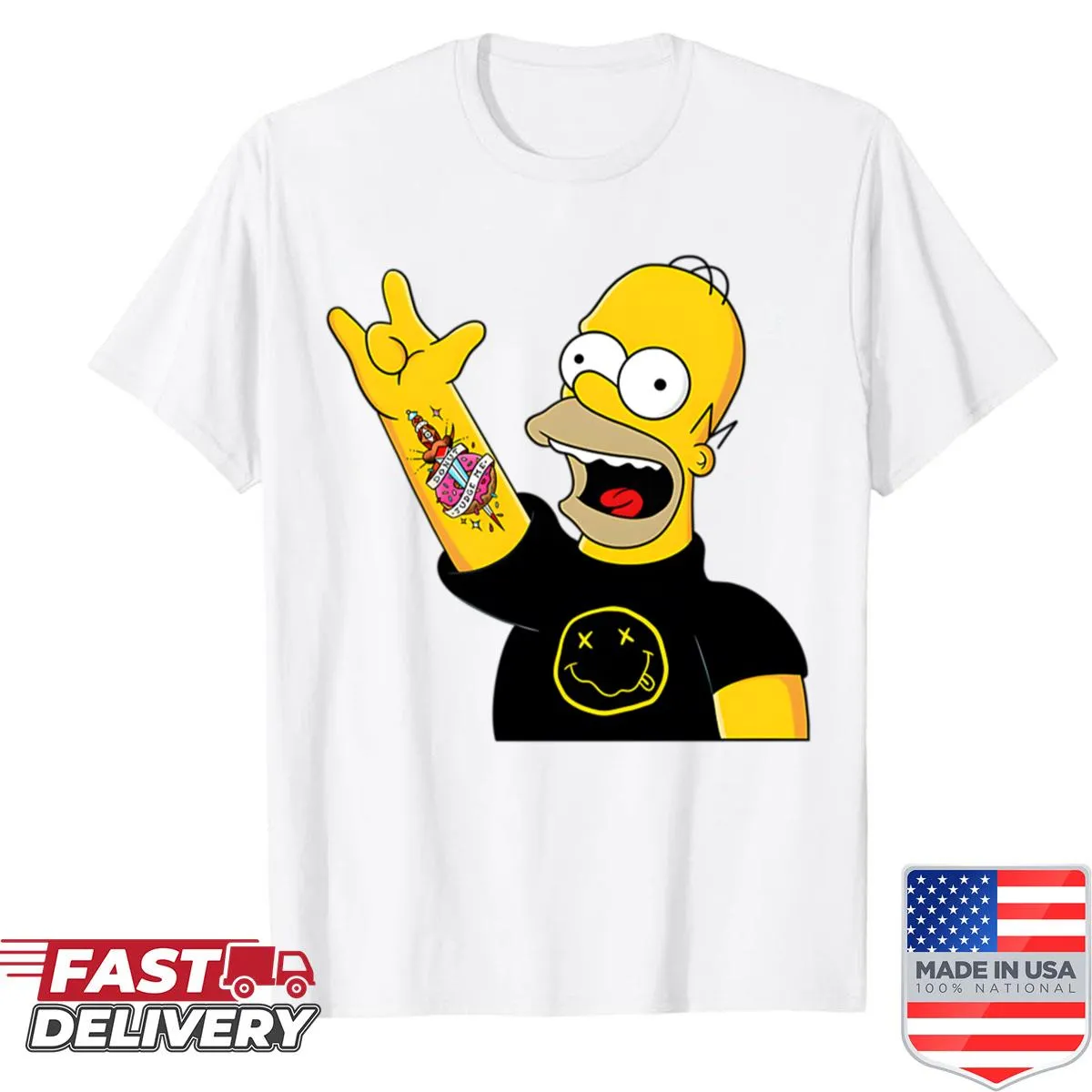 Oversized shirt with a donut-themed graphic inspired by Nirvana's logo.