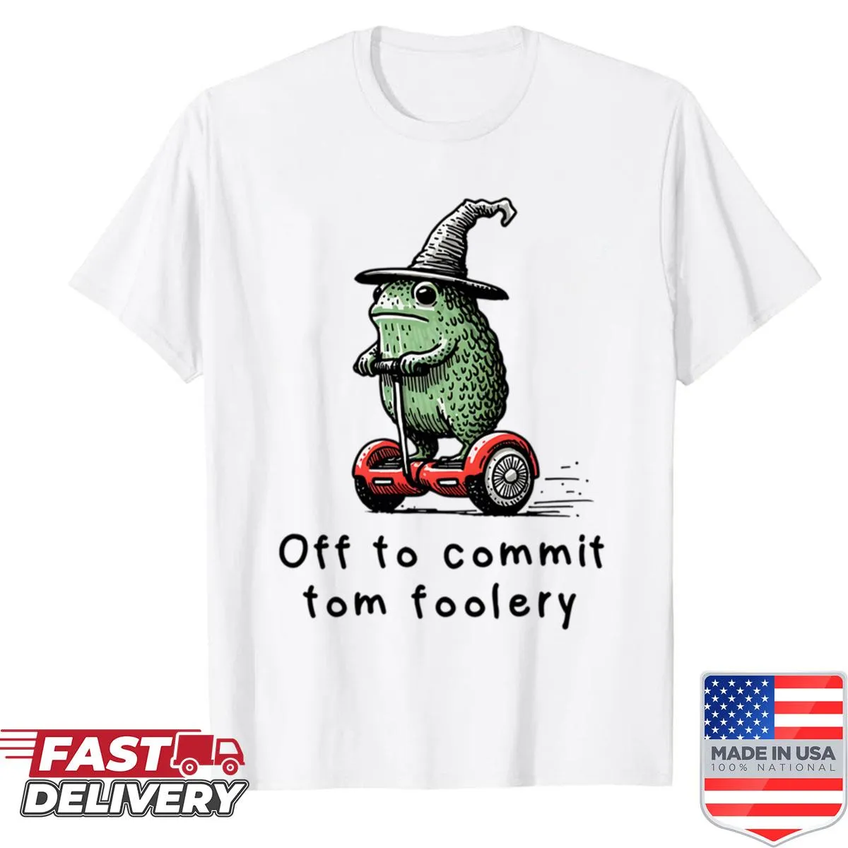 Wizard frog graphic on a humorous shirt