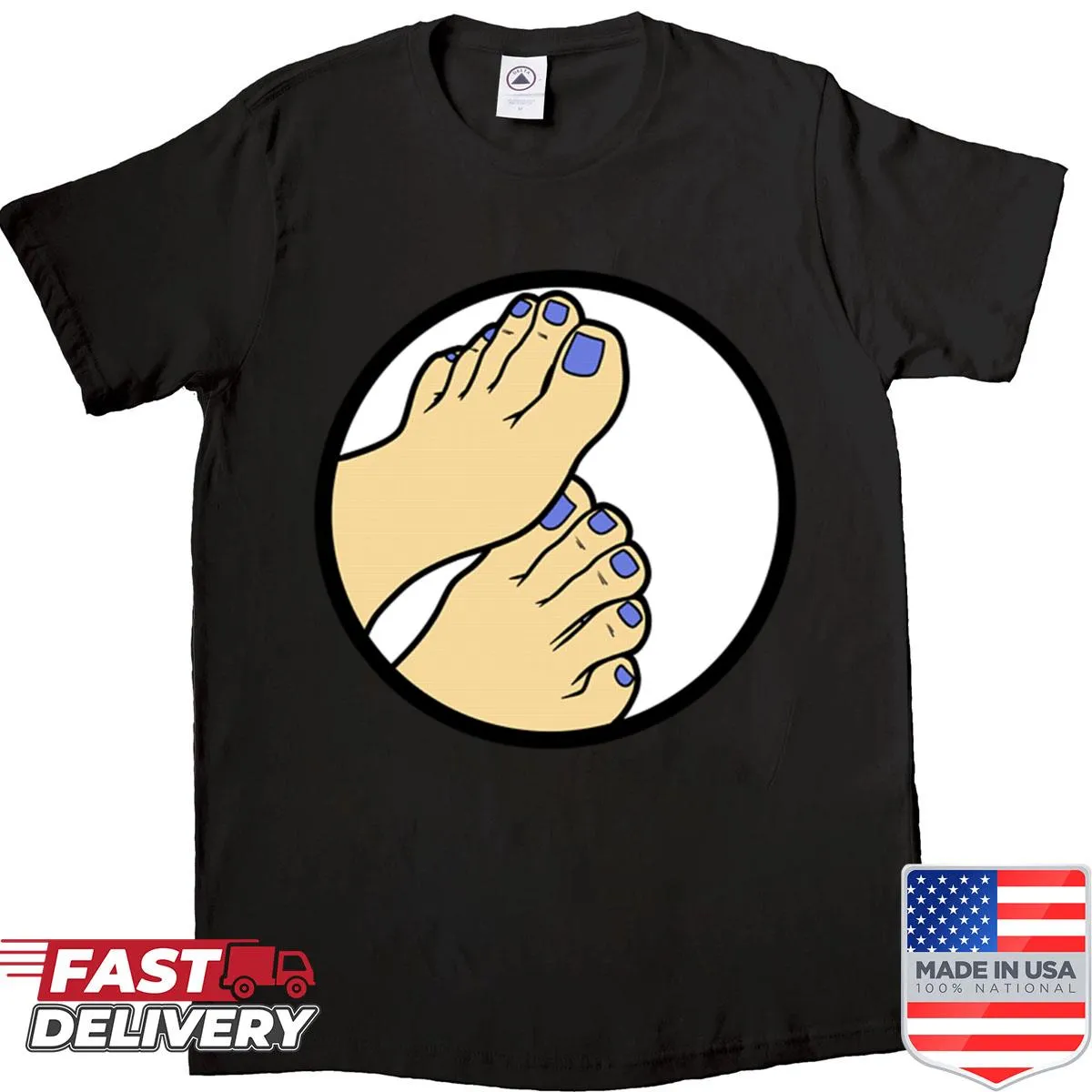 Badge-style T-shirt celebrating painted toes