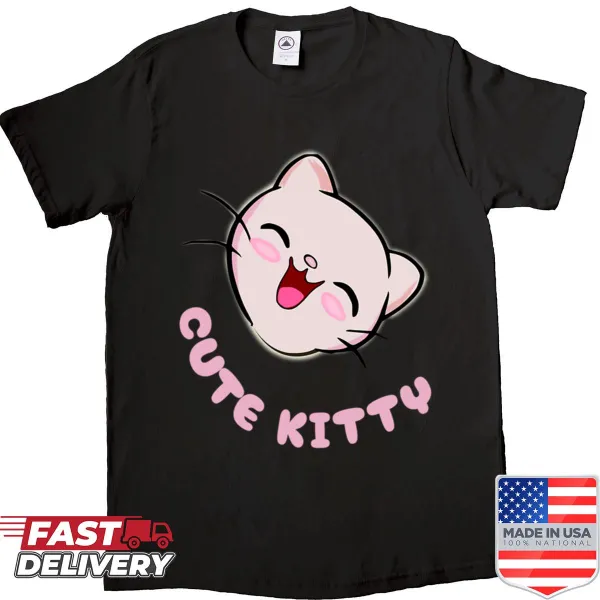 Cute cartoon kitty design with playful text on shirt