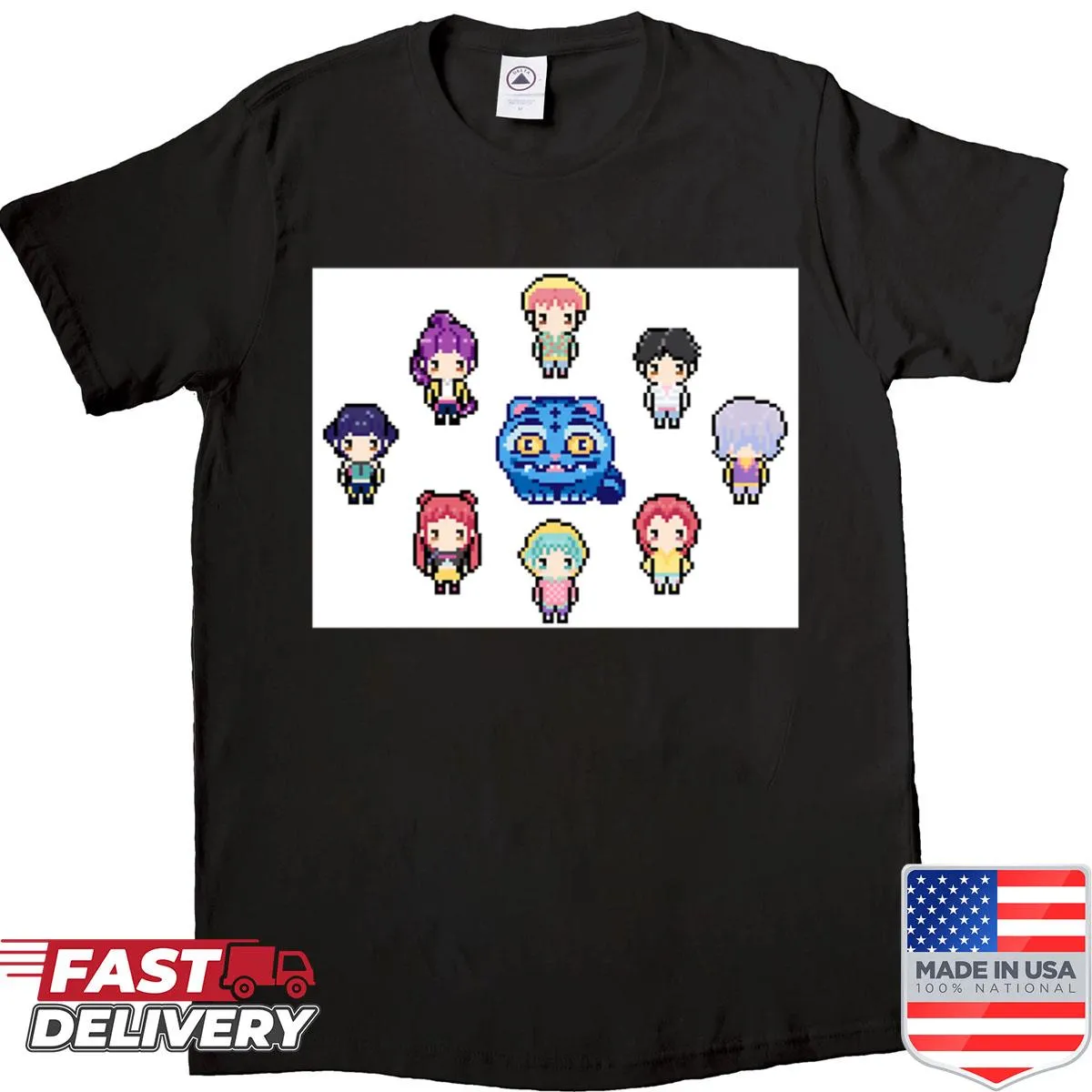 Fantasy-themed shirt featuring demons and hunters illustration