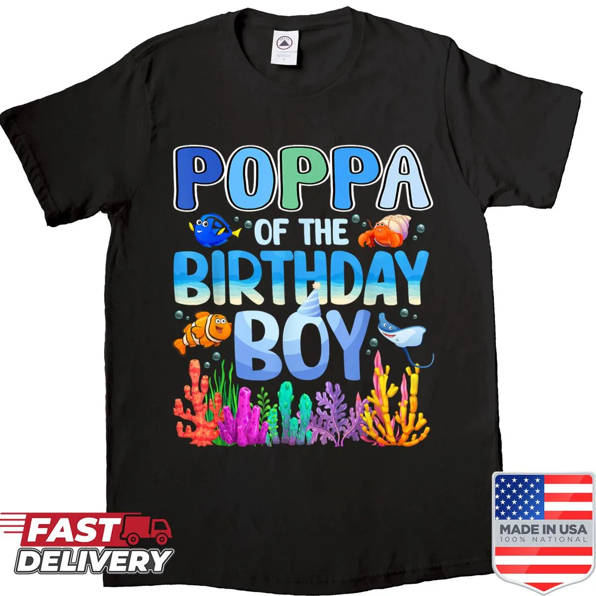 Matching shirt for dad with sea animals and birthday theme