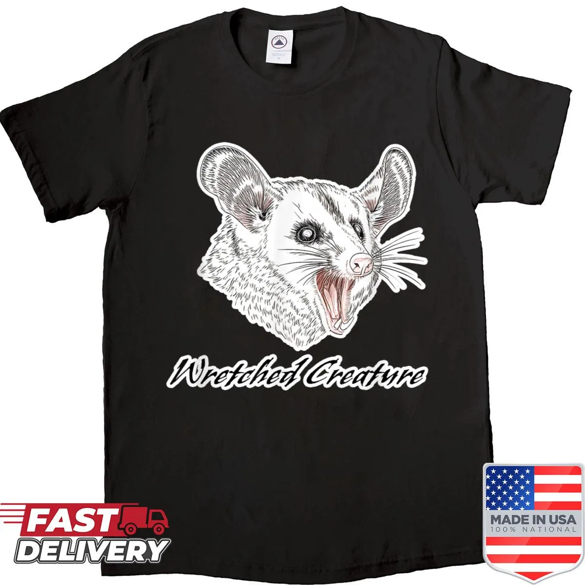 Whimsical illustration of a possum on a T-shirt