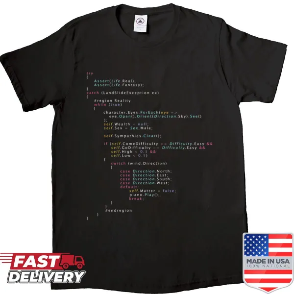 Programming-themed graphic t-shirt with clever code logic design