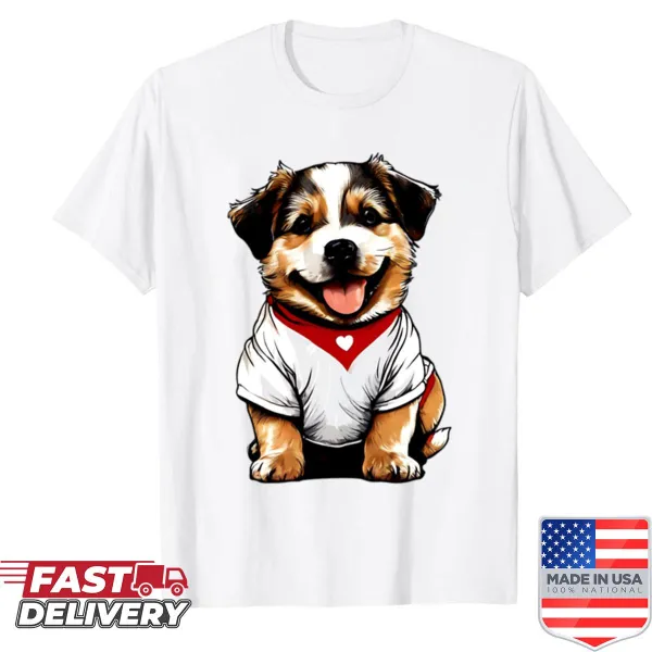Cute T-shirt with a graphic of a puppy and heart design