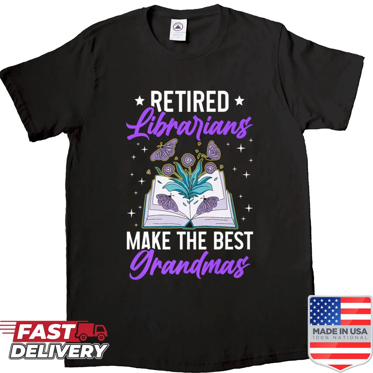 T-shirt celebrating retired librarians with elegant typography