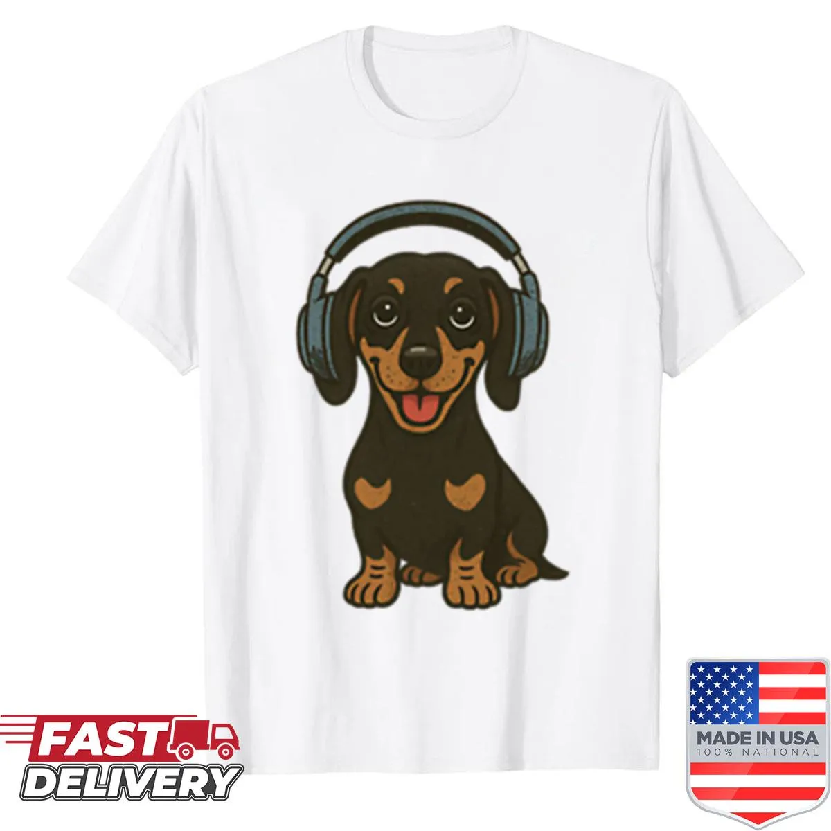 Retro dachshund puppy shirt with vintage headphones illustration