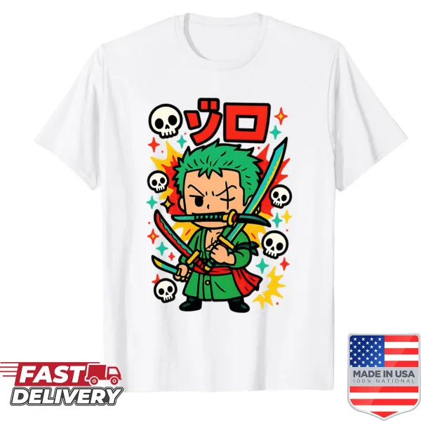 Graphic shirt depicting Roronoa Zoro from anime