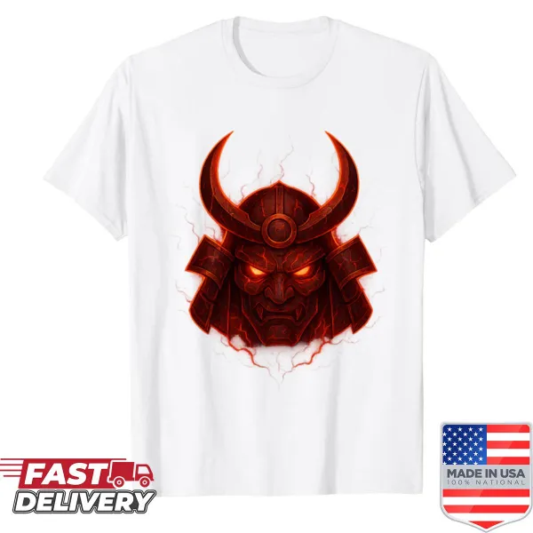 Fierce samurai design on T-shirt with flames