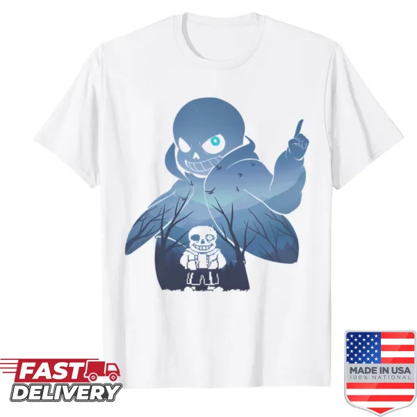 Cartoon t-shirt featuring the character Sans from a game
