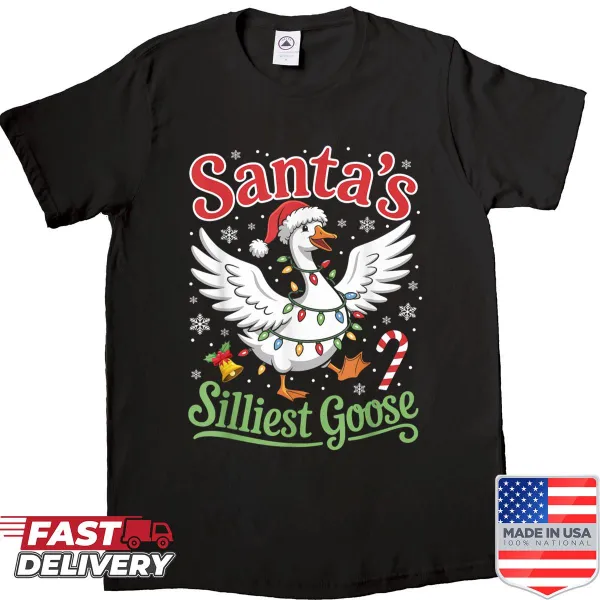 Funny Christmas shirt with a silly goose and festive lights