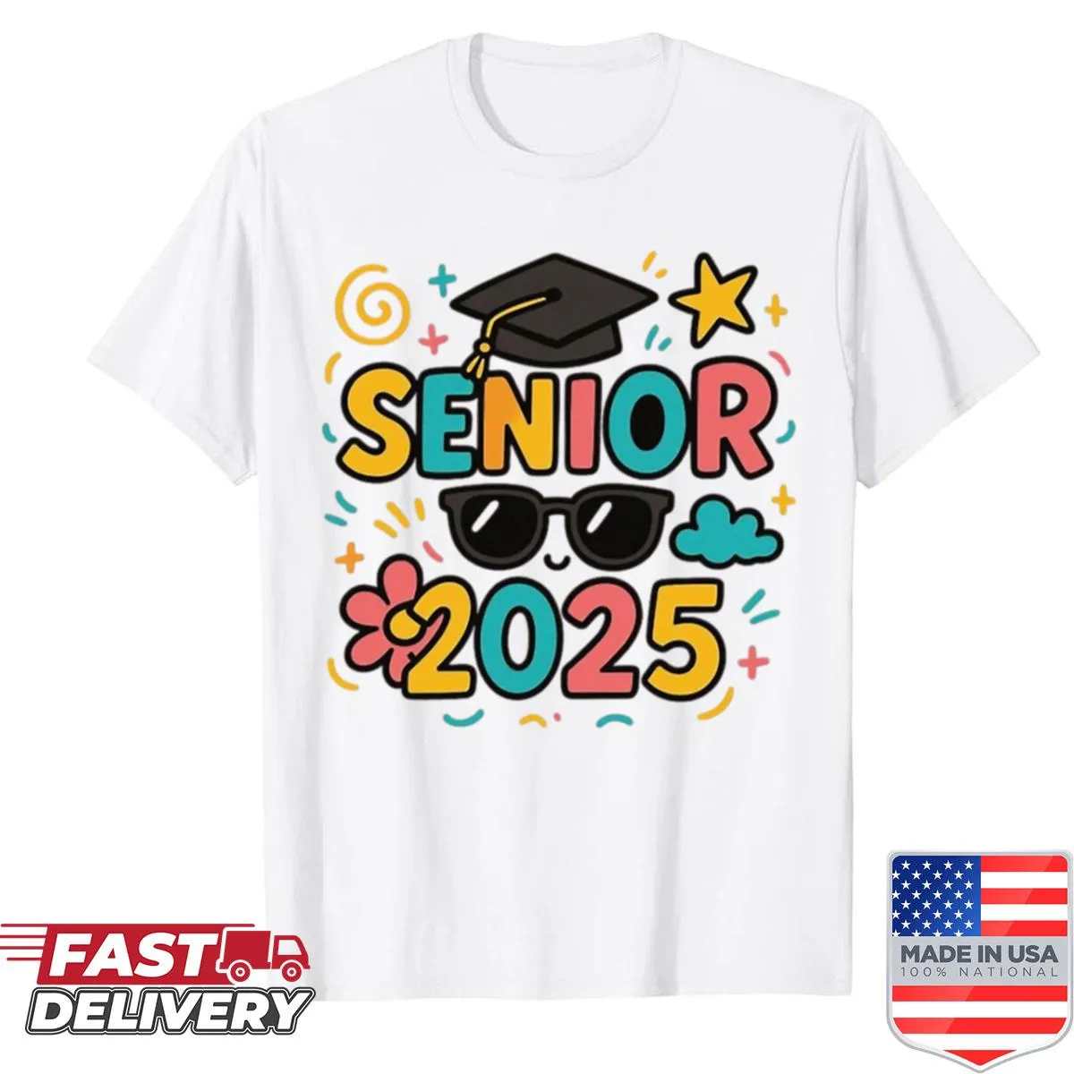 Cartoon design shirt celebrating Class of 2025 graduation