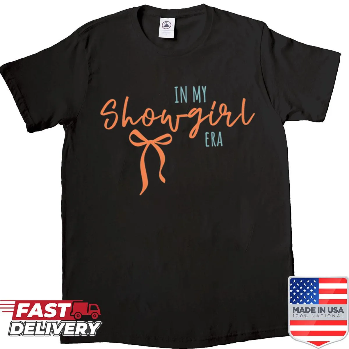 Playful T-shirt with bold typography about the showgirl era