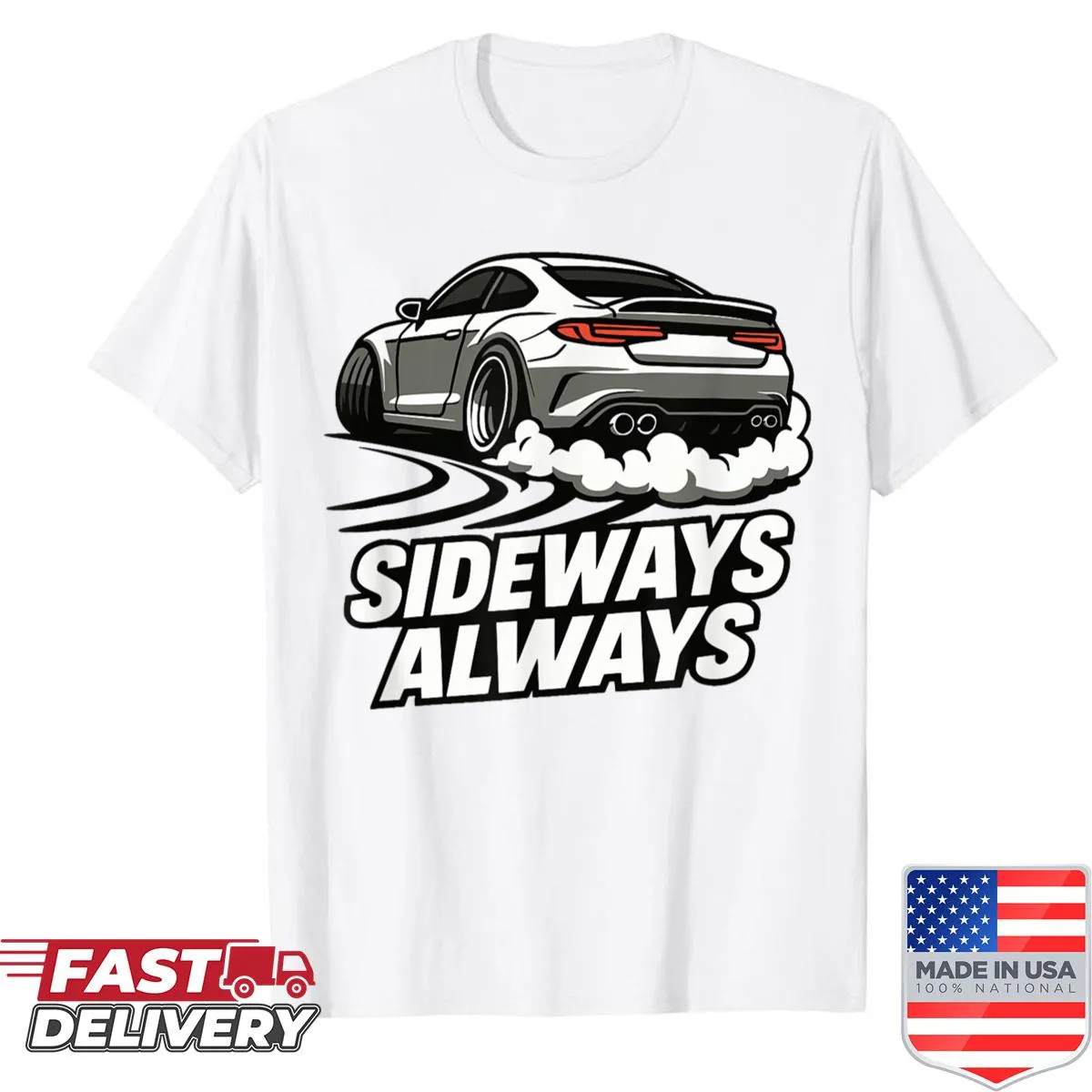 Dynamic racing T-shirt featuring a car drifting design